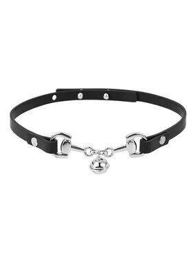 Faux Leather Choker Necklace Black & Silver Cat Bell Gothic Lolita Jewelry